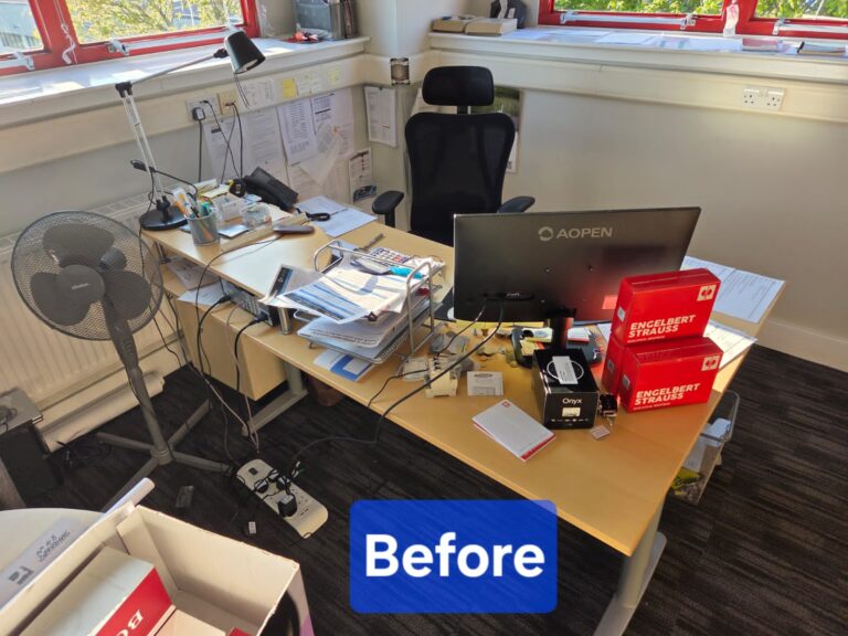 before cleaning messy desk